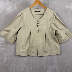 MXM Swing Jacket Cream Cotton Cropped Women Size 16 3/4 Sleeves Pockets Neutral